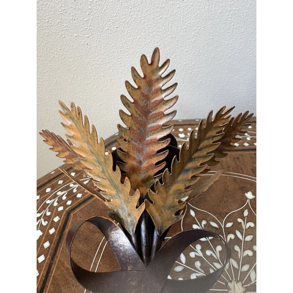 Pair Of Rustic Metal Coppertone Harvest Wheat Taper Candle Holders Fall Decor